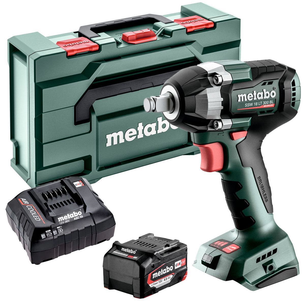 Metabo SSW 18 LT 300 BL 18V Brushless 1/2" Impact Wrench with 1 x 4.0Ah Battery Charger & Metabox
