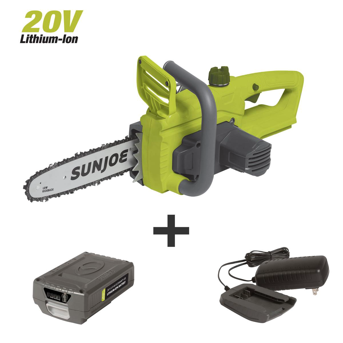 Sun Joe 20ViON-CS10-SJG 20-Volt iON Lithium Ion Chainsaw Kit 10-Inch W 20-Ah Battery and Charger