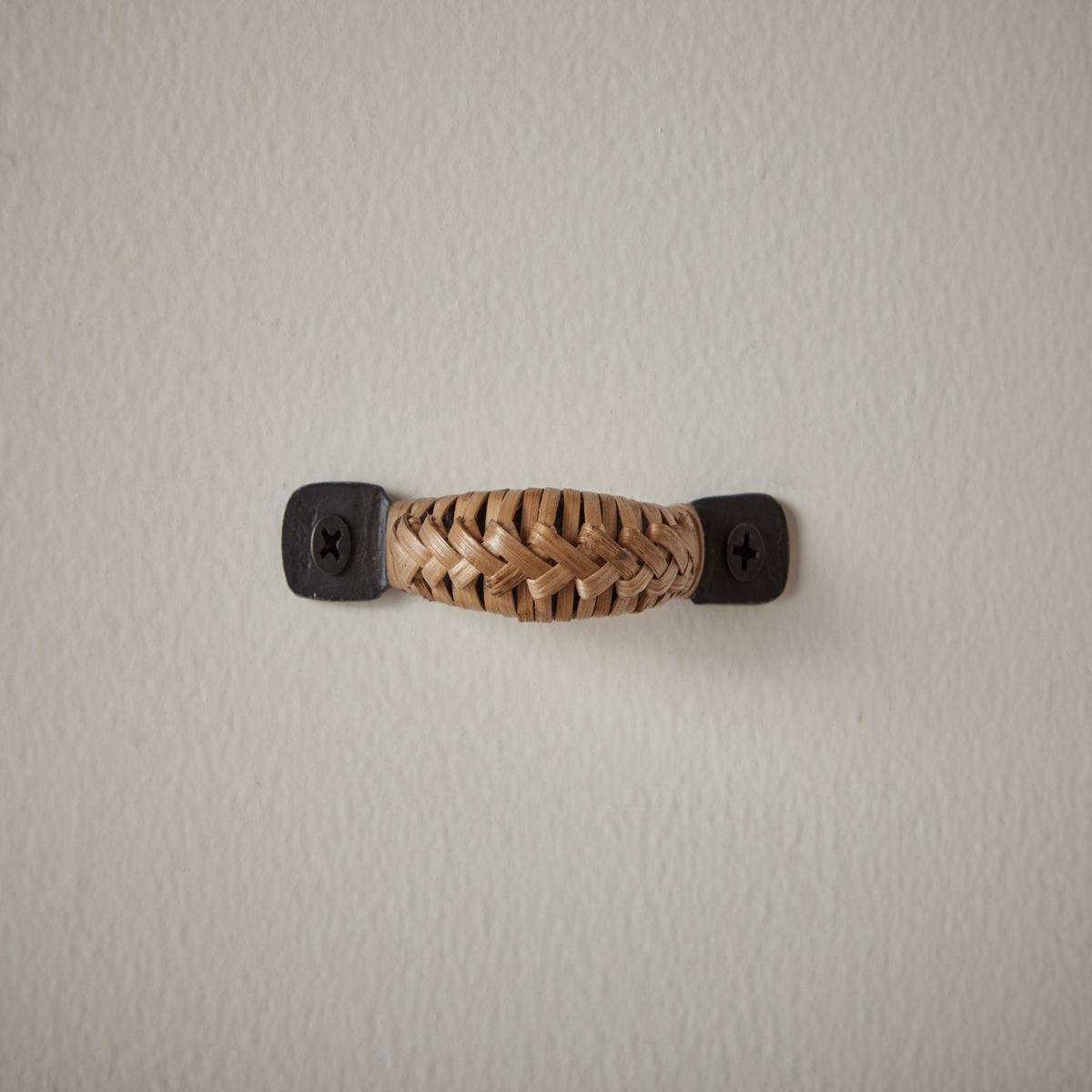 Square Forged Iron Drawer Pull with Braided Bamboo