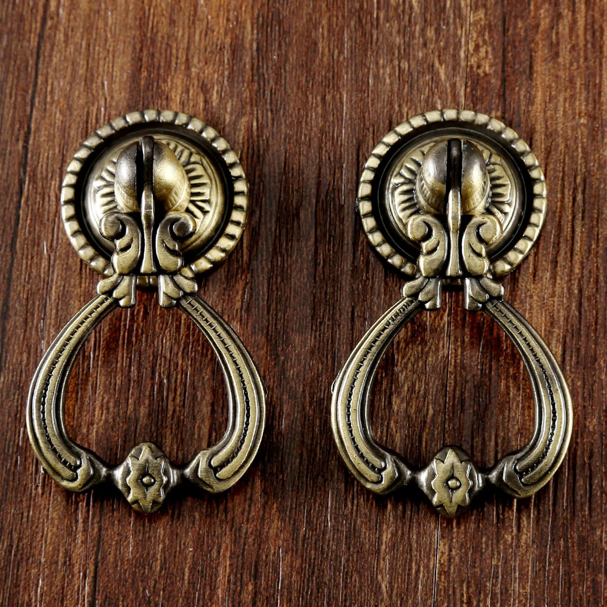 Two Antique Brass Furniture Hardware Handles Cabinet Knobs Drawer Pull