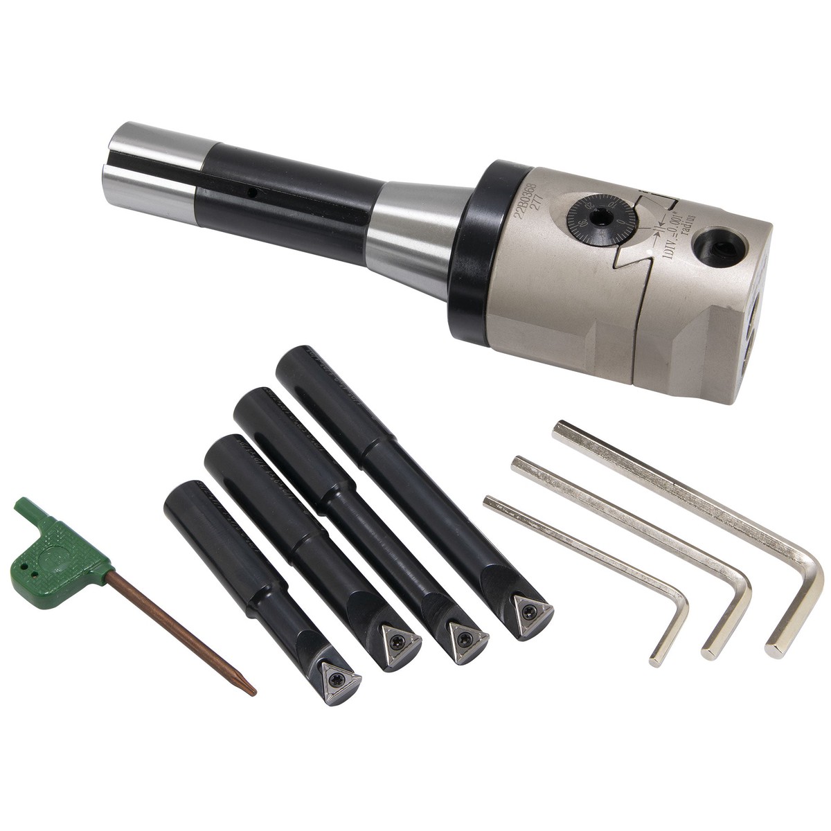 Boring Head Set, R8 shank, Indexable with 4 Boring Bars