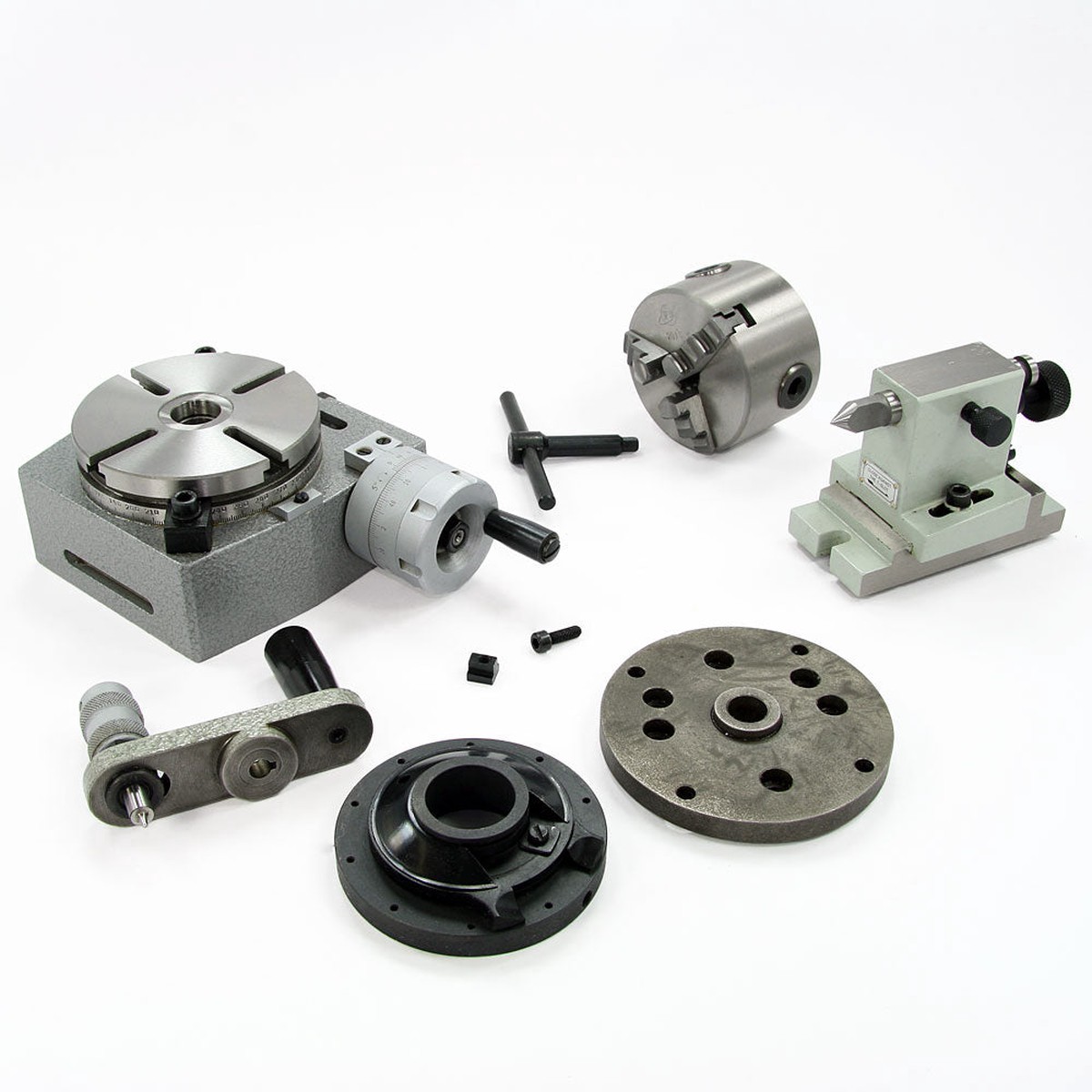 Professional Rotary Table, 4" with Tailstock, Dividing Plate, & 3-Jaw Lathe Chuck