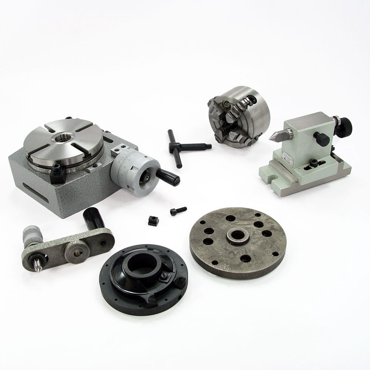 Professional Rotary Table, 4" with Tailstock, Dividing Plate, & 4-Jaw Lathe Chuck