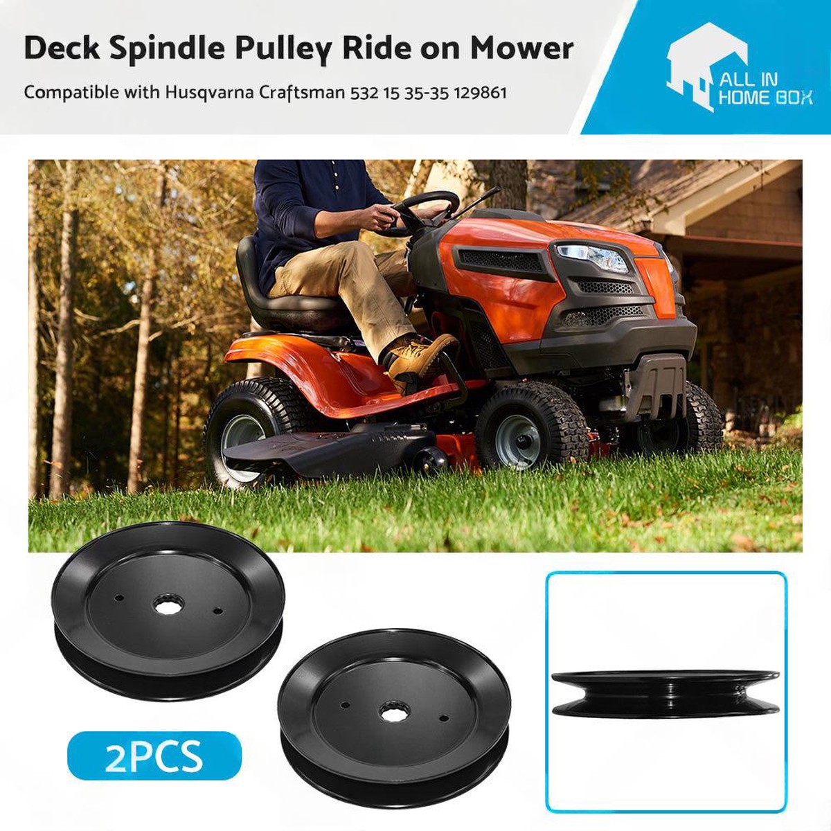 2x Deck Spindle Pulley Ride on Mower Suitable for Poulan Pro P18542
