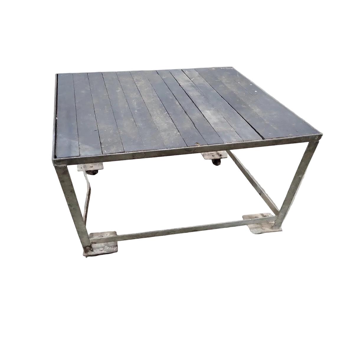 Industrial Steel Rolling Cart Slatted Wood Top