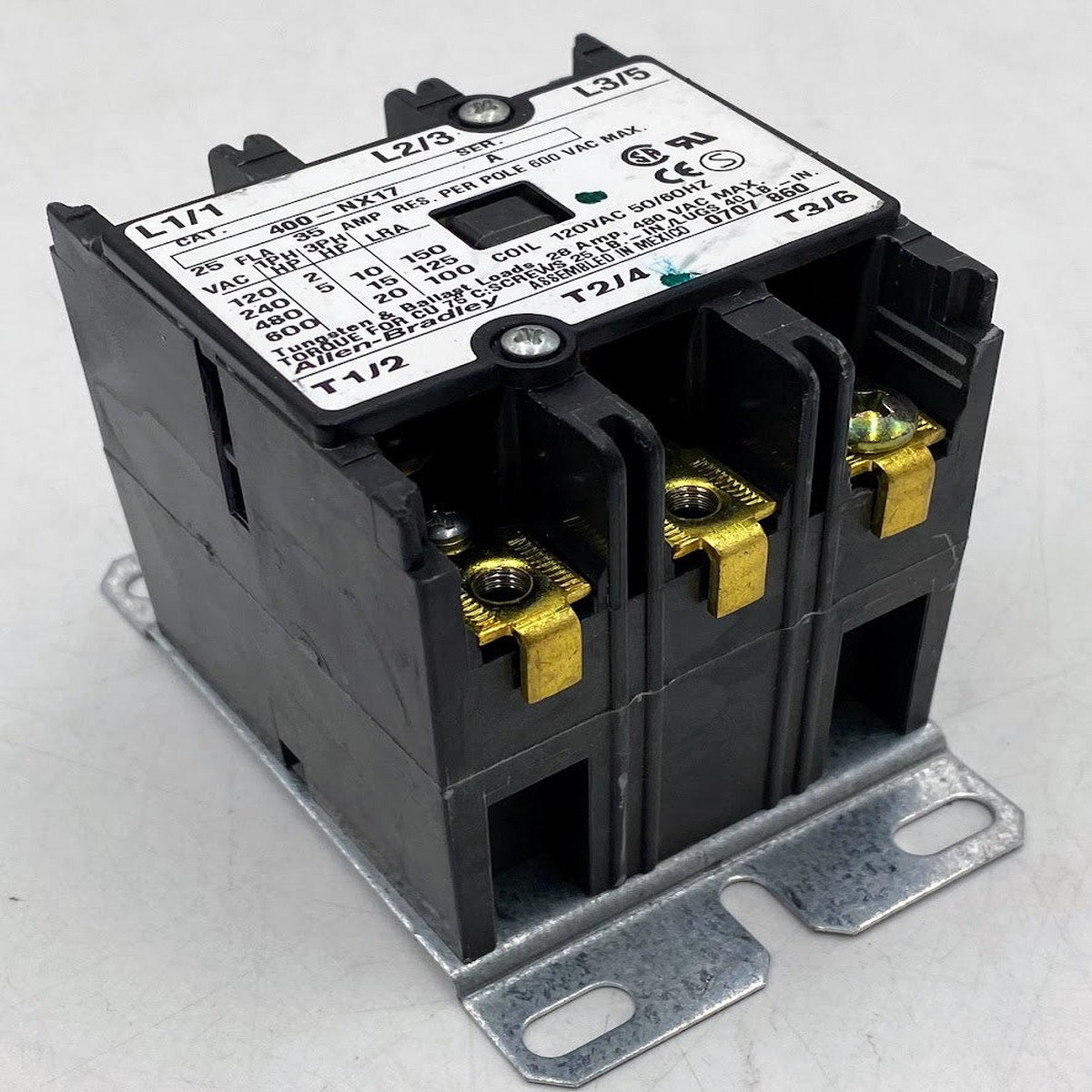 Allen-Bradley 400-NX17, Ser A Definite Purpose Contactor, 120VAC Coil