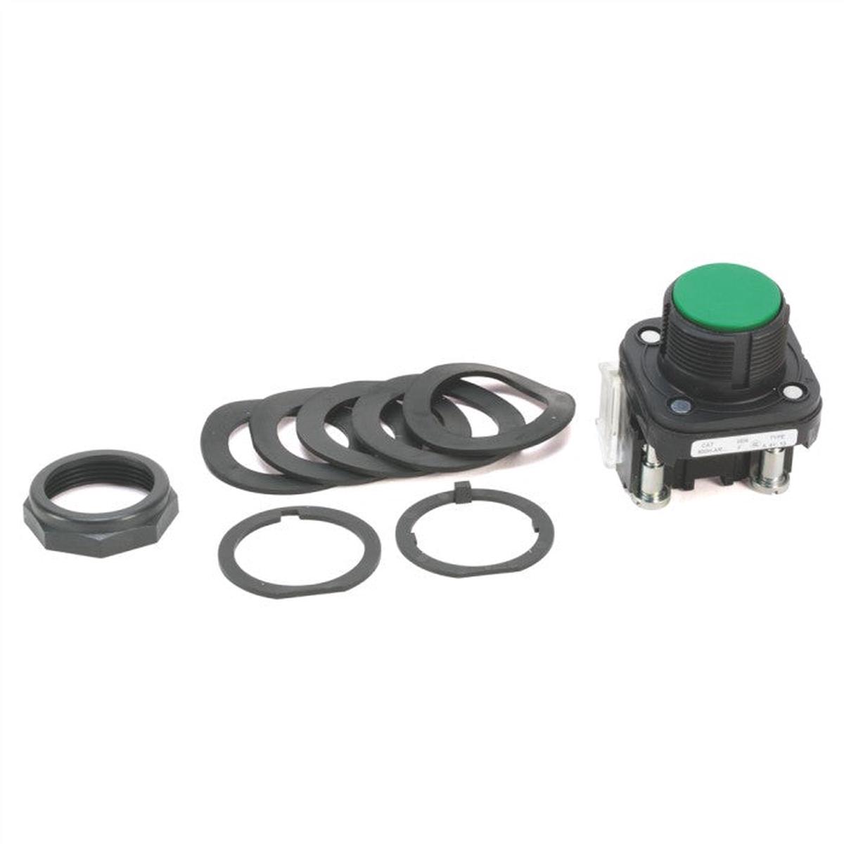 Pbutton 30mm Flush 1N/O 1N/C Green