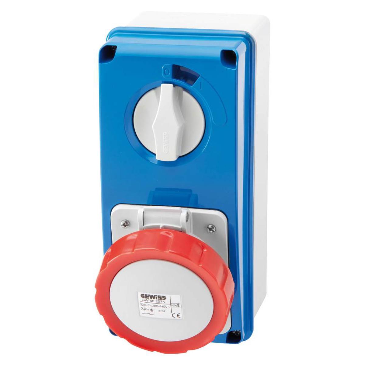 Switched Socket 415V 32A 3P+E IP67 Vert